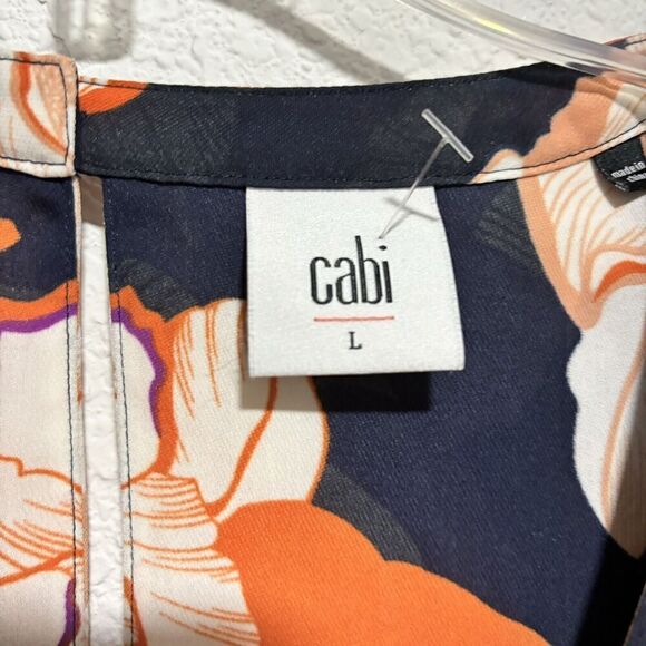 CAbi Blossom Floral Blouse Office navy & orange Sleeveless sz Small - Picture 3 of 7